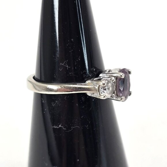 Amethyst & White Topaz Sterling Silver Ring Size 5.75 Elegant Oval Cut LI647 - Picture 14 of 16